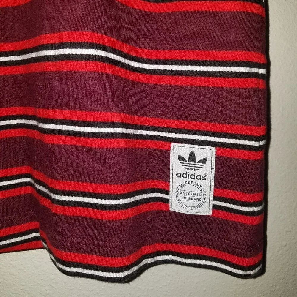 Adidas Originals Pete Striped Tee Men's Small Red Burgundy White Black